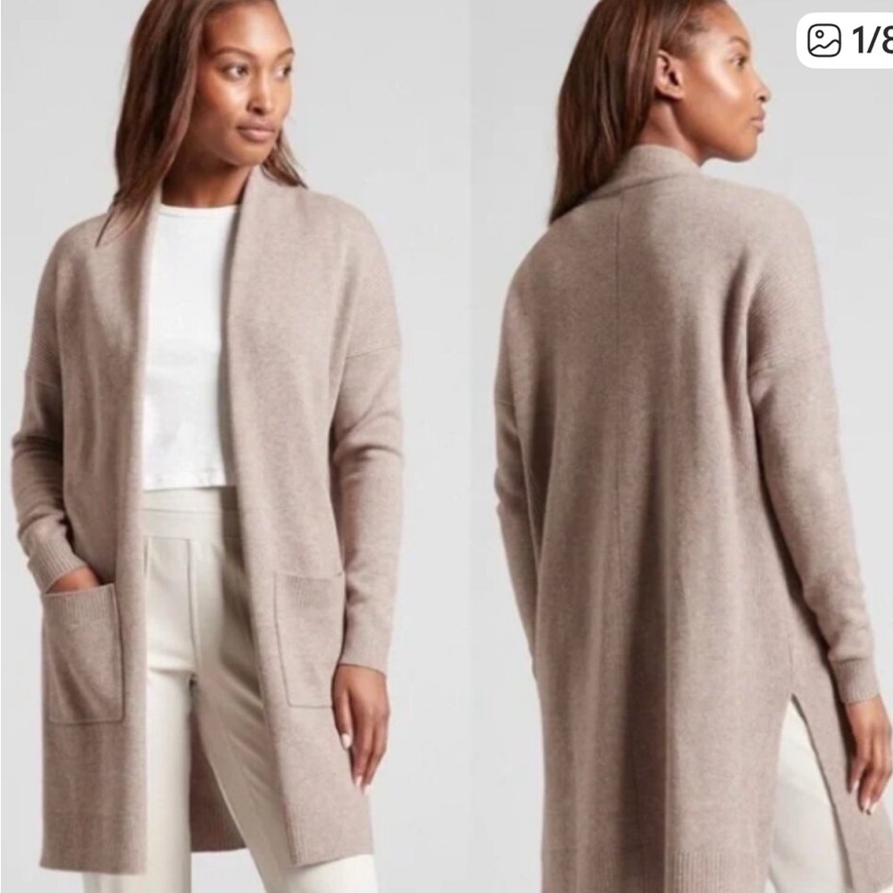 Athleta Spirit Wool Cashmere cardigan wrap‎ Natural Tan Taupe Open Front SZ S